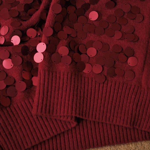 Red Casual Women's Premium Versatile Sequin Embellished Short Sleeve Knit Top - Picture 6 of 6